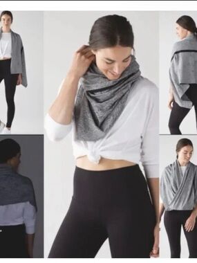Lululemon Vinyasa Rulu scarf wrap one size gray herringbone drape 33”X30” A0112